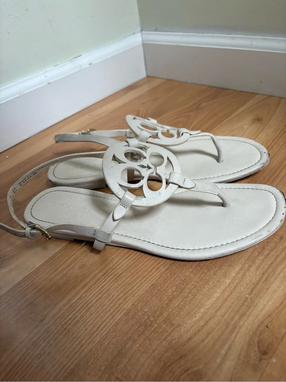 Coach White Logo Thong Sandals with Slingback Strap